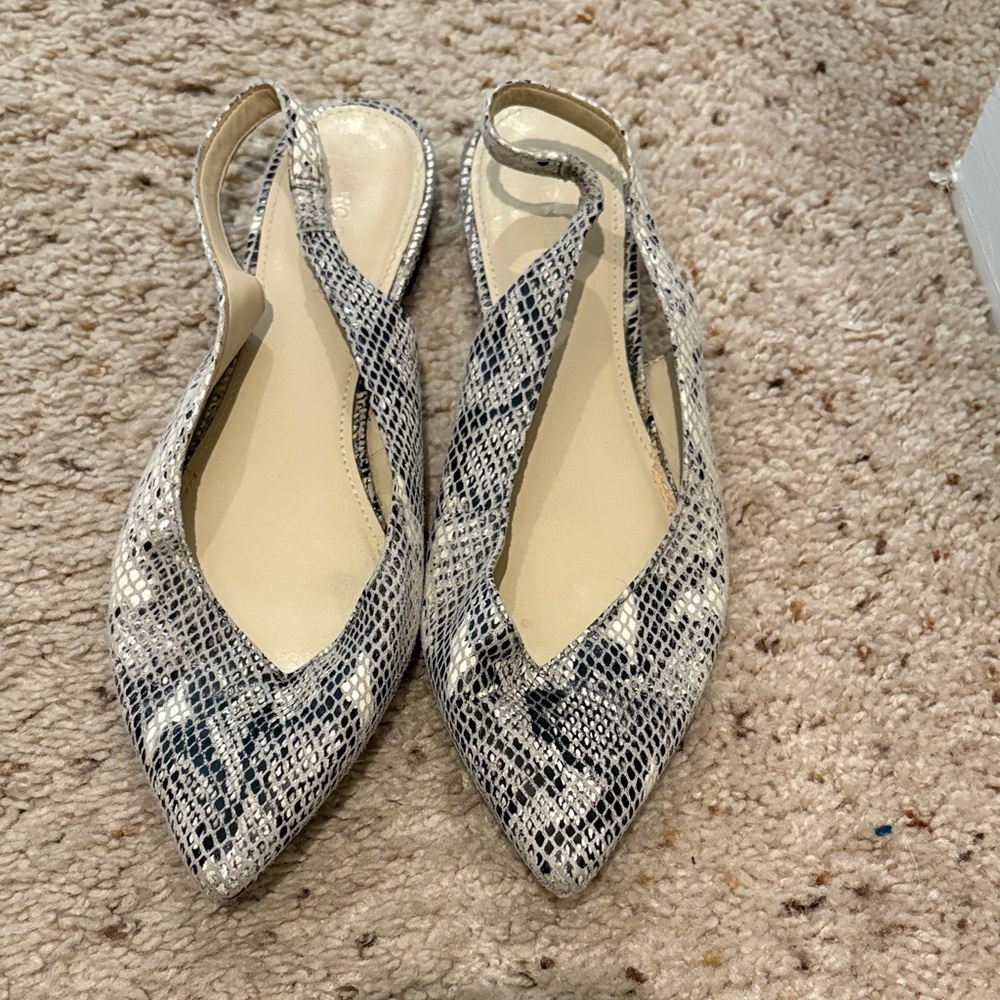 Marc Fisher Black and White Snake Print Flats